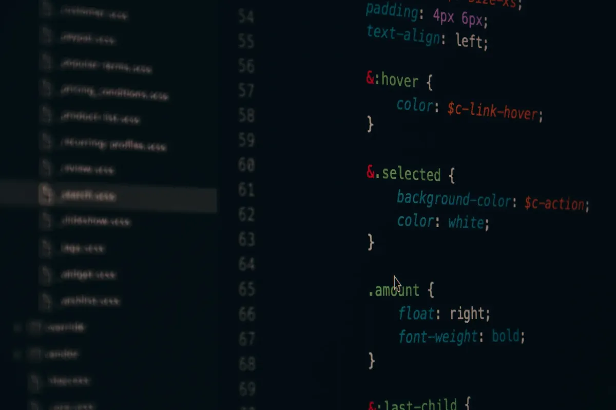 Close-up of colorful CSS code lines on a computer screen for web development.