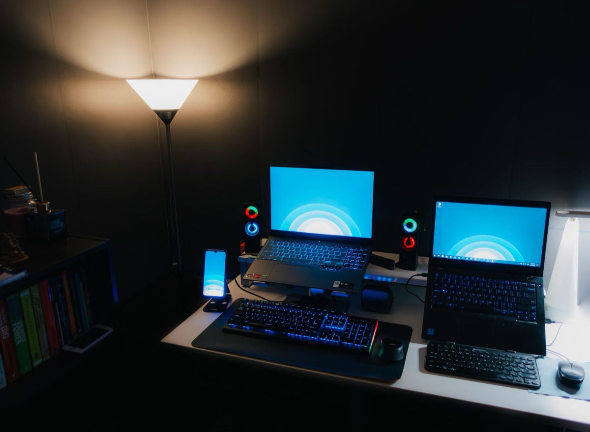 A laptop screen being used in a room with balanced ambient lighting to prevent eye fatigue.